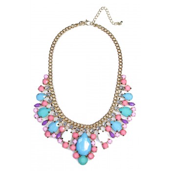 Multicolored Pastels Teardrop Gems Bib Necklace